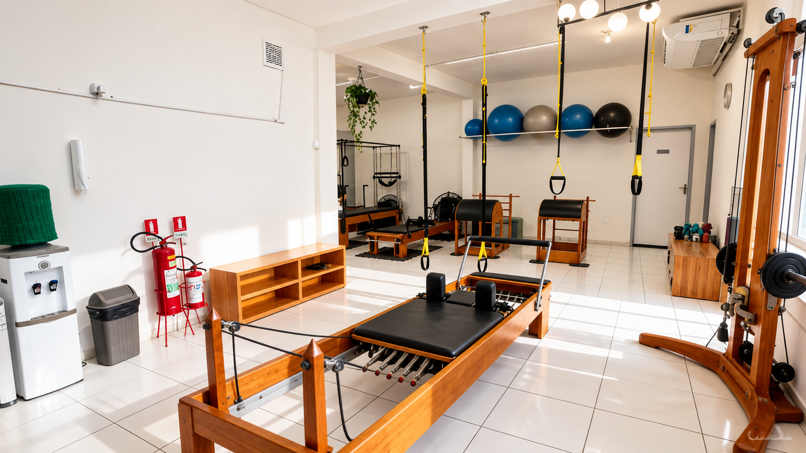 Bolas de exercícios e tatame